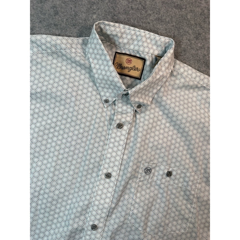 Wrangler Mens XL Short Sleeve Geometric Button Down Shirt Blue
